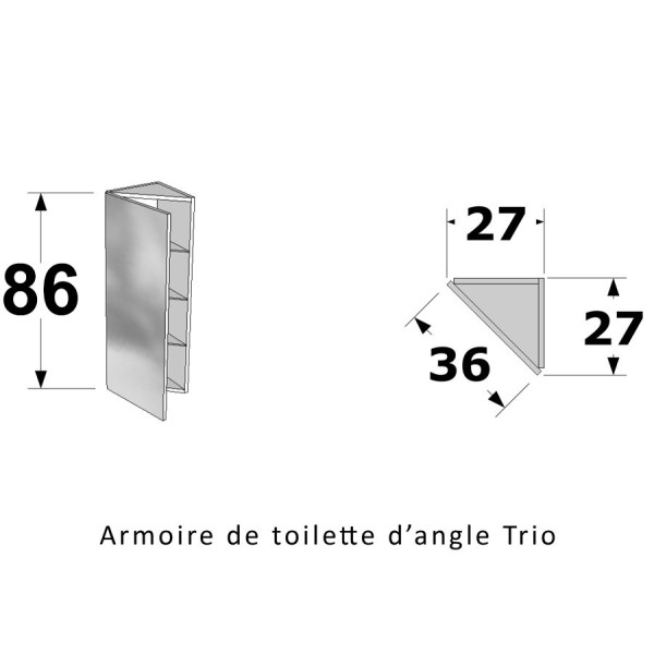 Armoire miroir d'angle pour lave mains 45x30.5