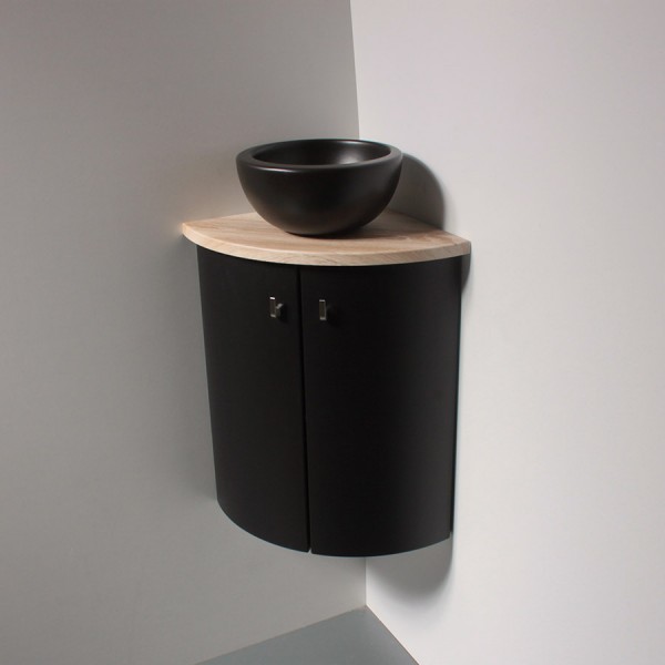 Meuble d'angle noir avec lavabo vasque à poser - Salto Bol Noir